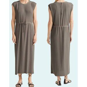 CLUB MONACO Woven Pleated Relaxed Fit Maxi Dress Fossil Green Size 6